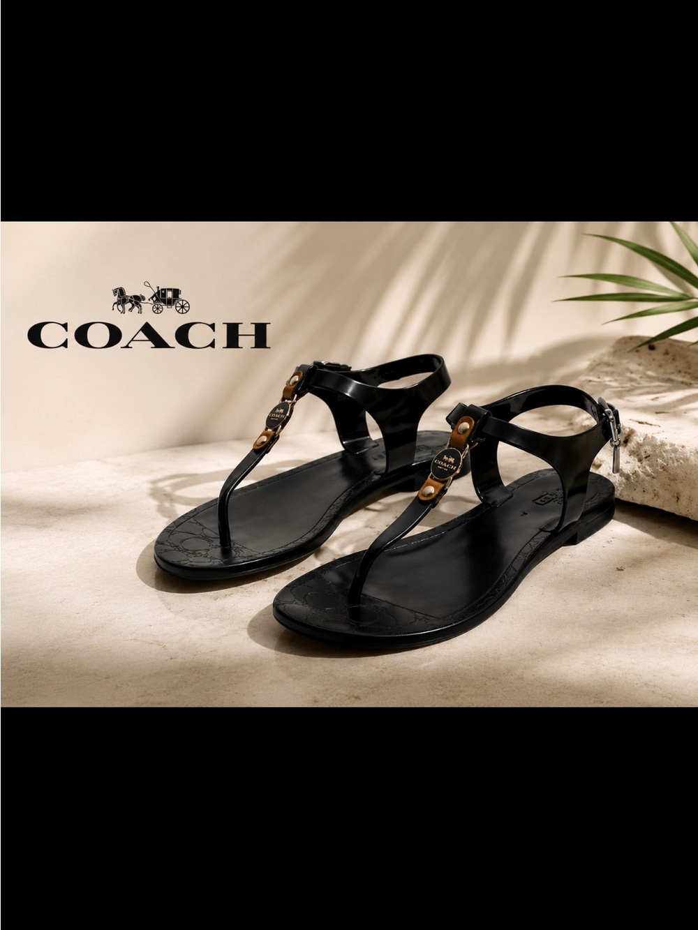 Coach Black Jelly T-Strap Sandals – Women’s